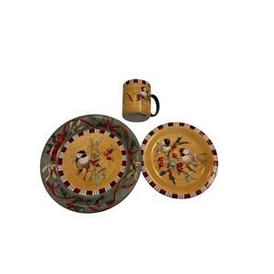 3pc Lenox Winter Greetings Everyday Chickadee Mug/8.5" Plate/10 3/4" Plate